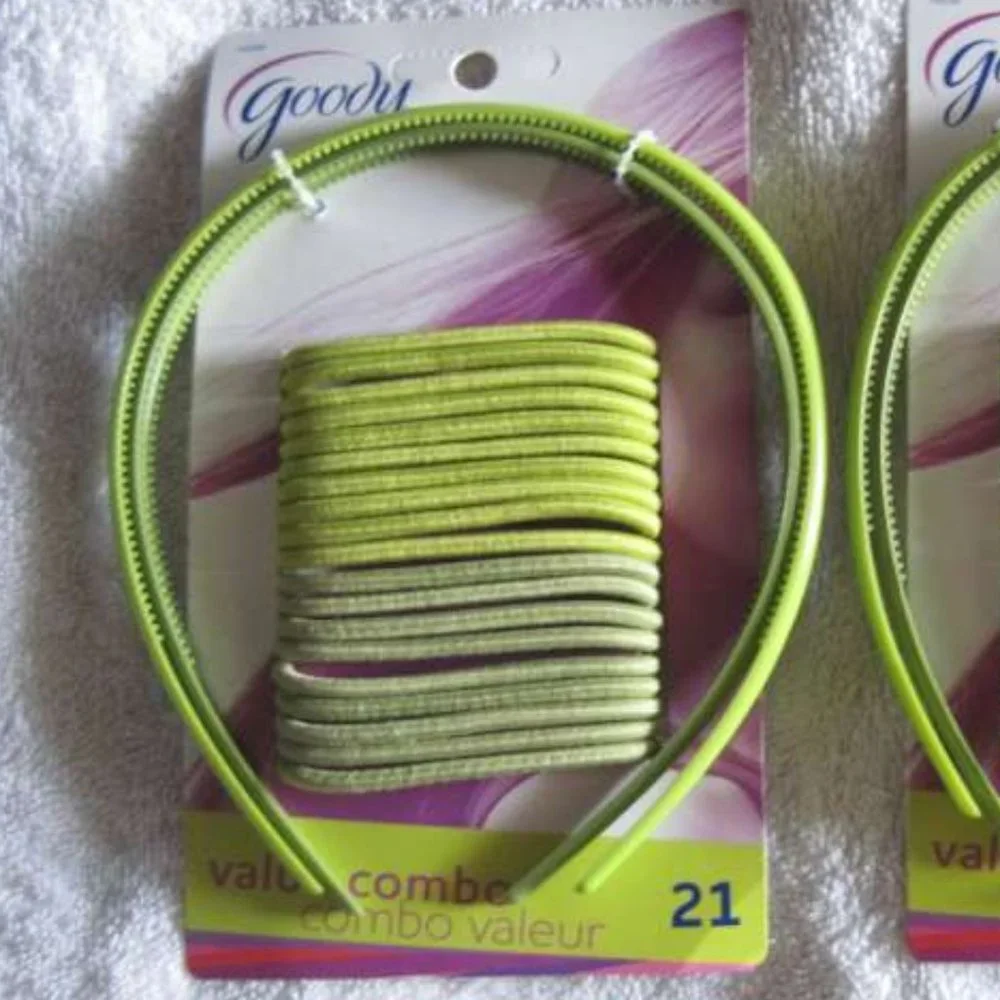 21 Pieces Goody Lime Green Ponytailer Hair Bands Elastics & Plastic Headbands